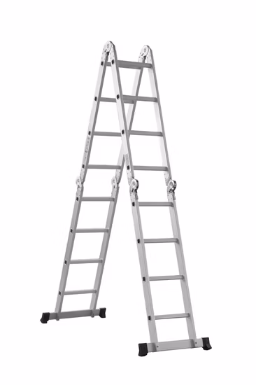 4,7 Meter große, faltbare Mehrzweck-Trittleiter aus Aluminium und Aluminium mit kleinen Scharnieren und rutschfester Basis